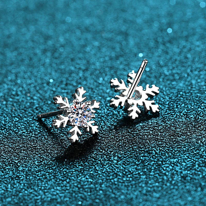 Moissanite Platinum-plated Sterling Silver Snowflake Stud Earrings