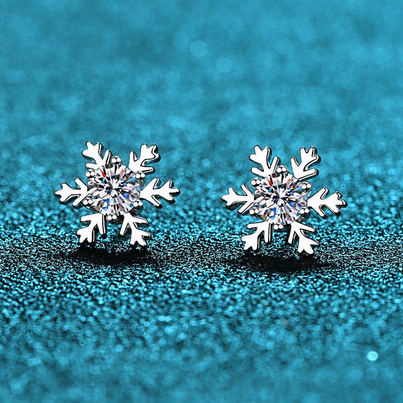 Moissanite Platinum-plated Sterling Silver Snowflake Stud Earrings