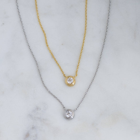 Bezel Set White Cubic Zirconia Chain Necklace