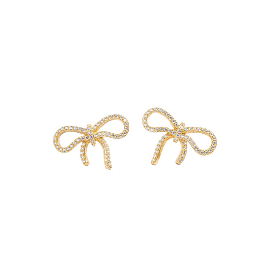 Elegant Pave Cubic Zirconia 14k Gold-plated Bow Stud Earrings