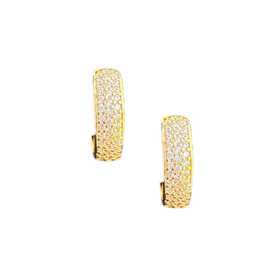 Checkered Cubic Zirconia Chunky Huggie Earrings