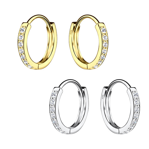 Gold and Silver Chic Pave Cubic Zirconia Huggie Earrings