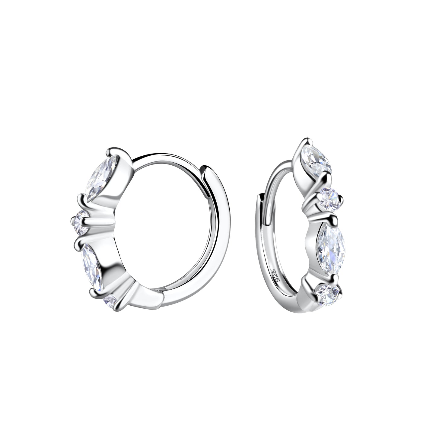 Marquis Silver Huggie Earrings with Cubic Zirconia