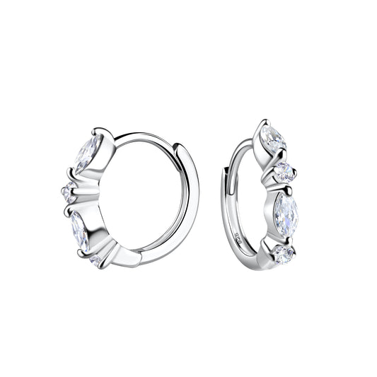 Marquis Silver Huggie Earrings with Cubic Zirconia