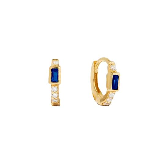 Adorable Sapphire Cubic Zirconia Baguette Huggie Earrings