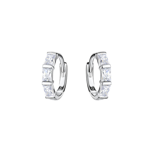 Sidewalk Silver Baguette Huggie Earrings with Cubic Zirconia