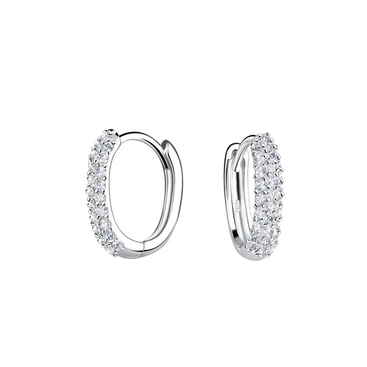 Silver Sparkle Oval Huggie Earrings with Cubic Zirconia