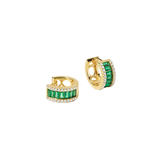 Wicked Emerald Baguette Huggie Earrings