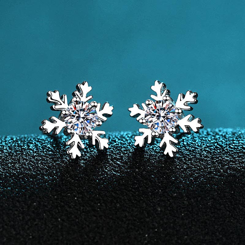 Moissanite Platinum-plated Sterling Silver Snowflake Stud Earrings